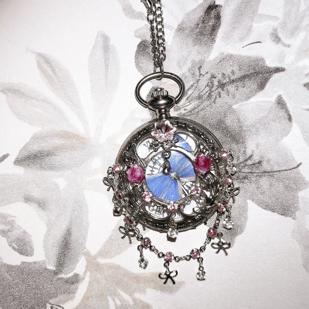 Luxury Movable Purple Willow Gray Butterfly Pocket Watch - Thanksgiving Gift for Best Friends & Couples