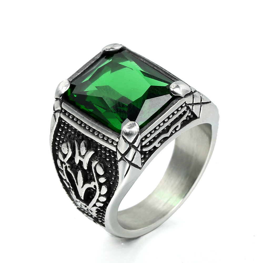 Punk Retro Gem Tulip Titanium Steel Men's Ring (Multi-Color Inlaid Style)