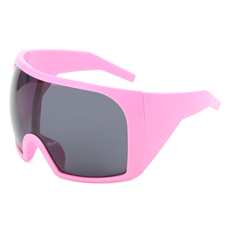 One-Piece Oversized Futuristic Cycling Sunglasses, Multi-Color Wide Frame Anti-Glare Street Fashion UV Protection Shades