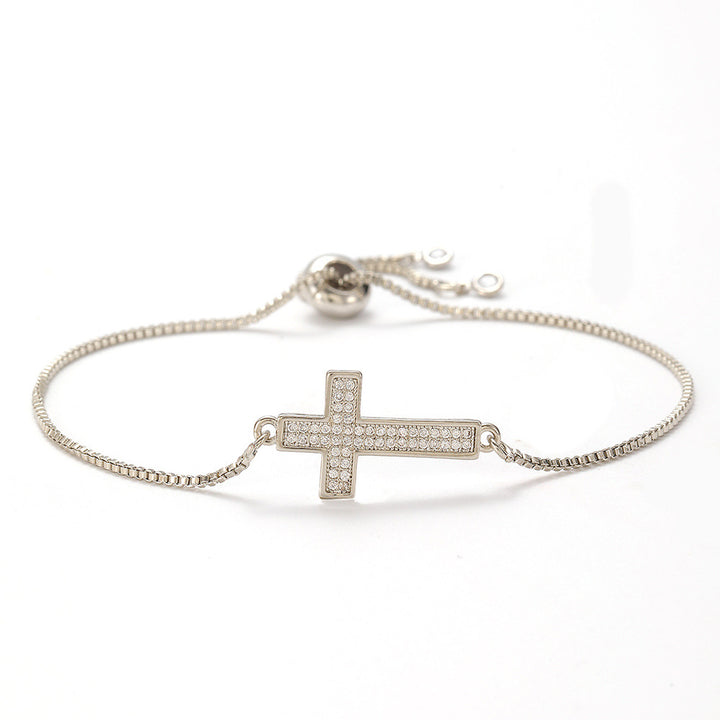 Openwork cross zircon micro-pave bracelet, waterproof and hypoallergenic jewelry for women.
