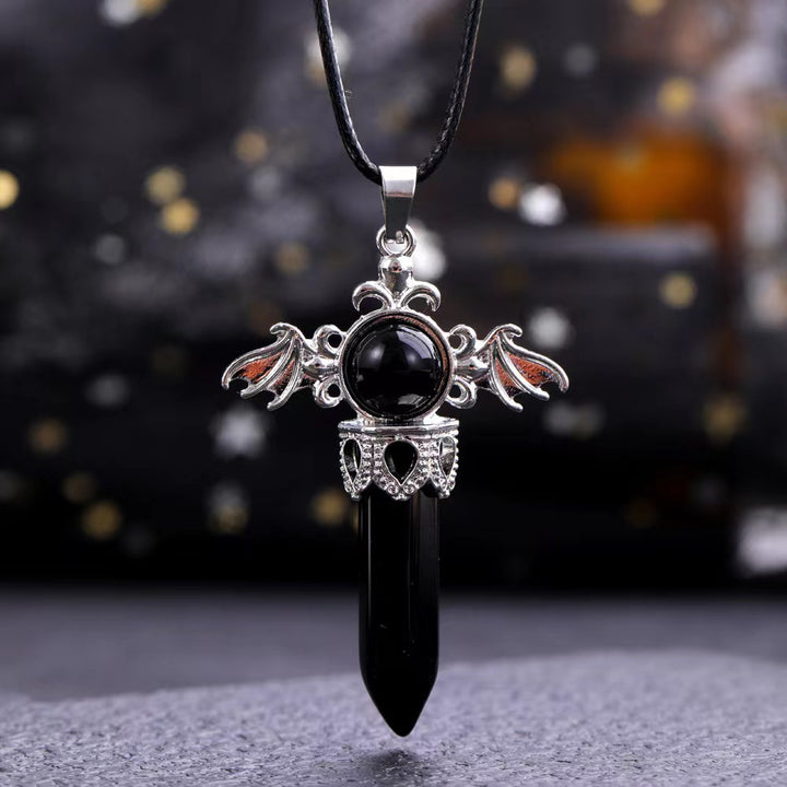 Natural Stone Angel Wand Crystal Pendant Necklace