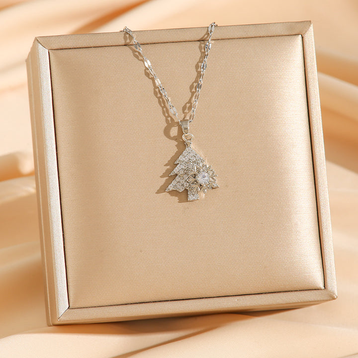 Gold Christmas Tree & Snowflake Pendant Necklace