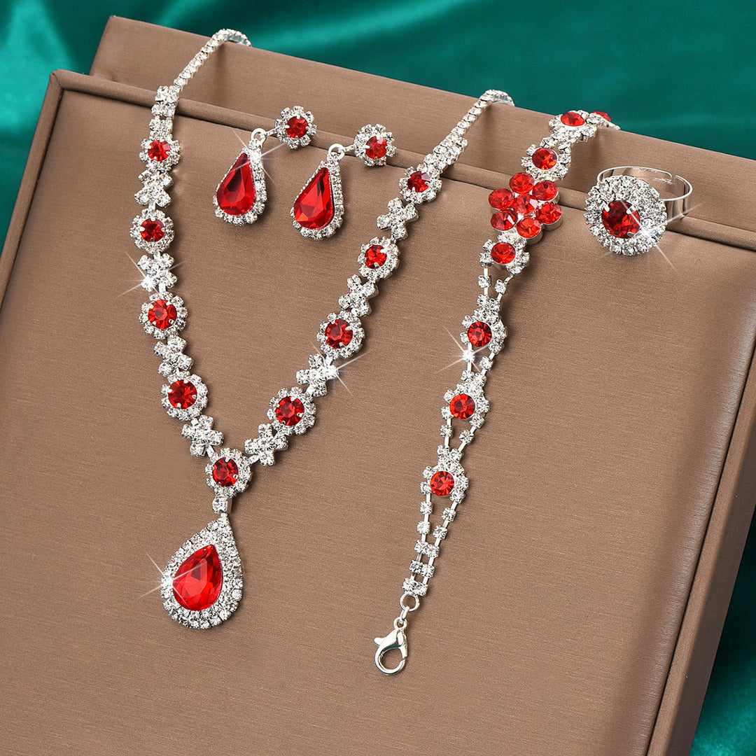 Luxury Evening Gemstone Jewelry Set (4-Piece Necklace Earrings Bracelet Ring)