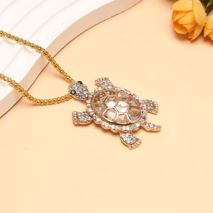 Diamond Turtle Pendant Necklace, Vintage Diamond Tortoise Animal Necklace