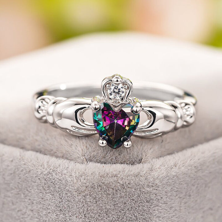 Claddagh Heart & Crown Diamond Ring (3 Colors Delicate Statement Band)