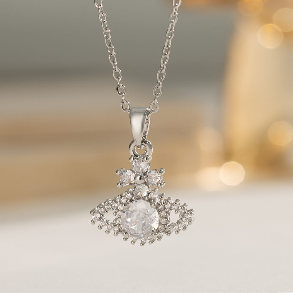 Planet Cross Full Diamond S925 Silver Necklace
