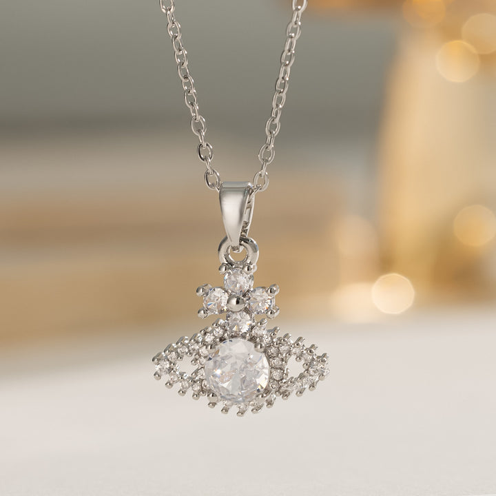 Planet Cross Full Diamond S925 Silver Necklace