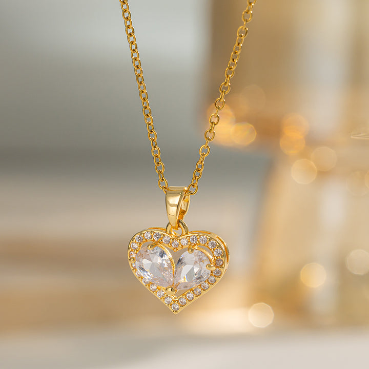 Two‑Stone Combined Heart Pendant Necklace, Multi‑Color Options