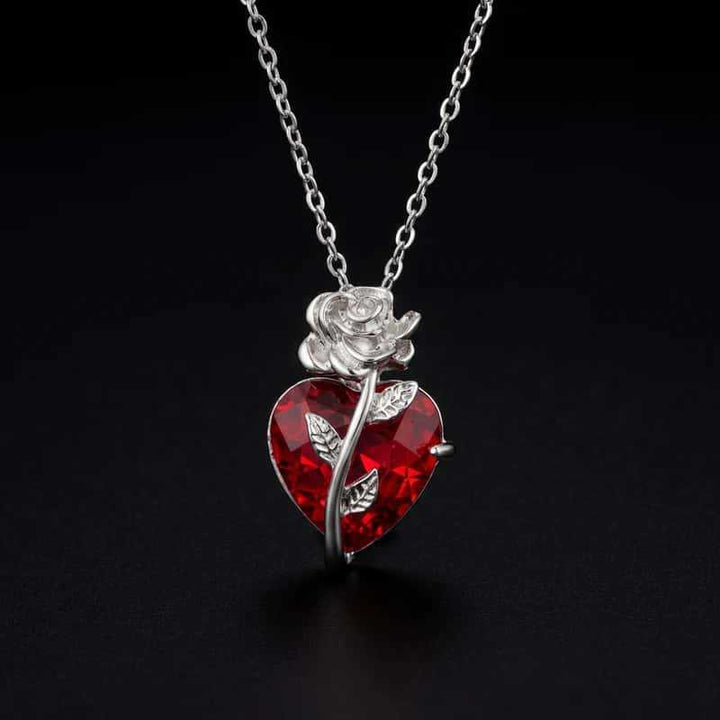 Rose-Wrapped Red Heart Diamond Necklace (2 Colors Dark/Romantic Style Pendant)