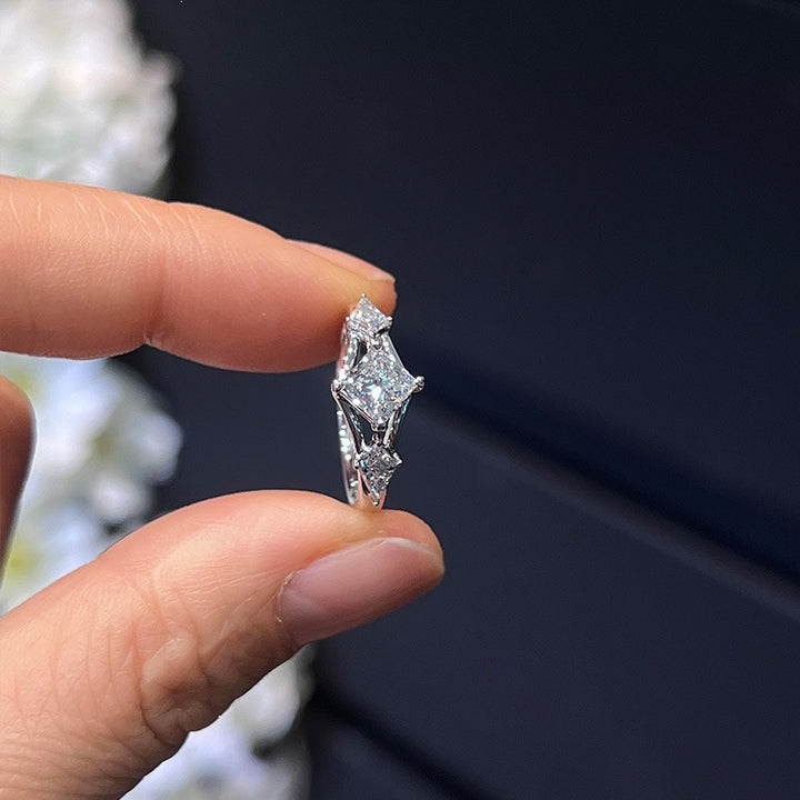 Square‑Cut Center Diamond With Trillion Accents S925 Sterling Silver Engagement Ring, Two‑Tone Available