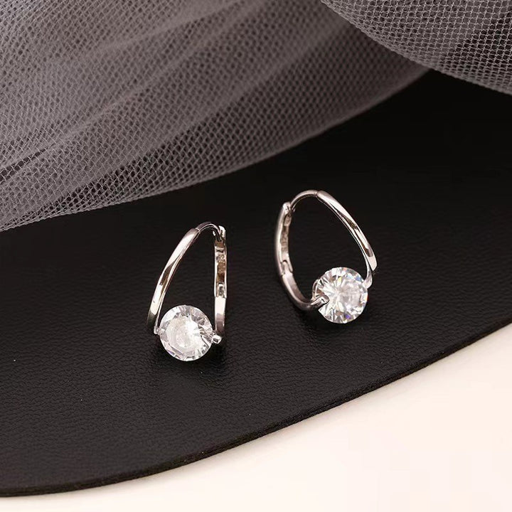 Rotatable Round Diamond Hoop Earrings, Minimalist Circle Single Diamond Earrings, Gold & Silver Two Tones Available