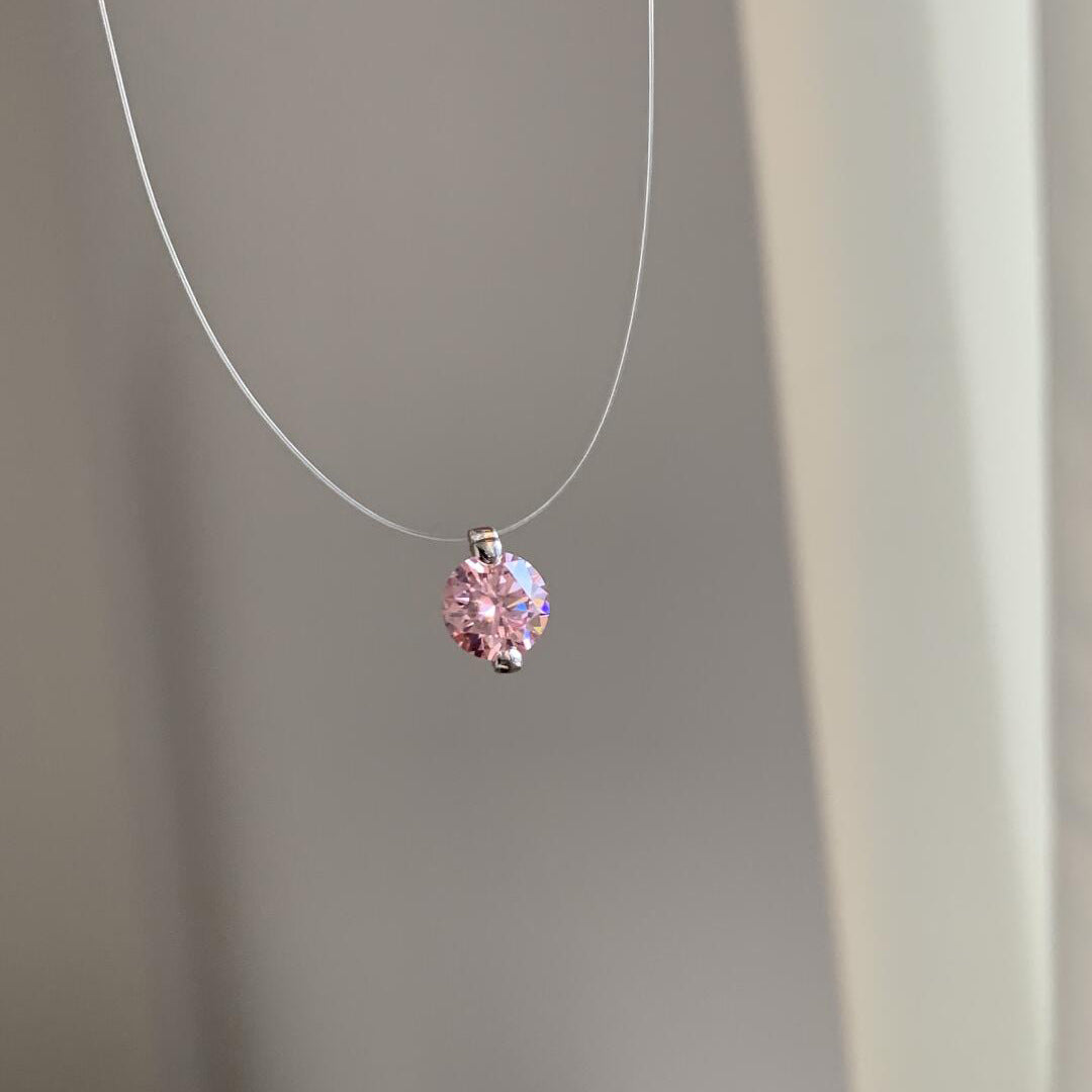 Invisible Fishline Solitaire Necklace (Minimalist Clear Choker)