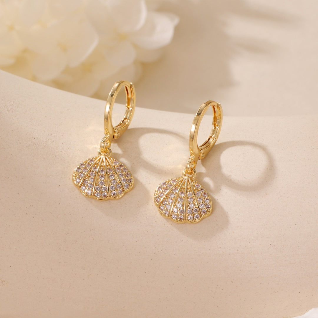 S925 Silver Ocean Series Paved Diamond Huggie Earrings
