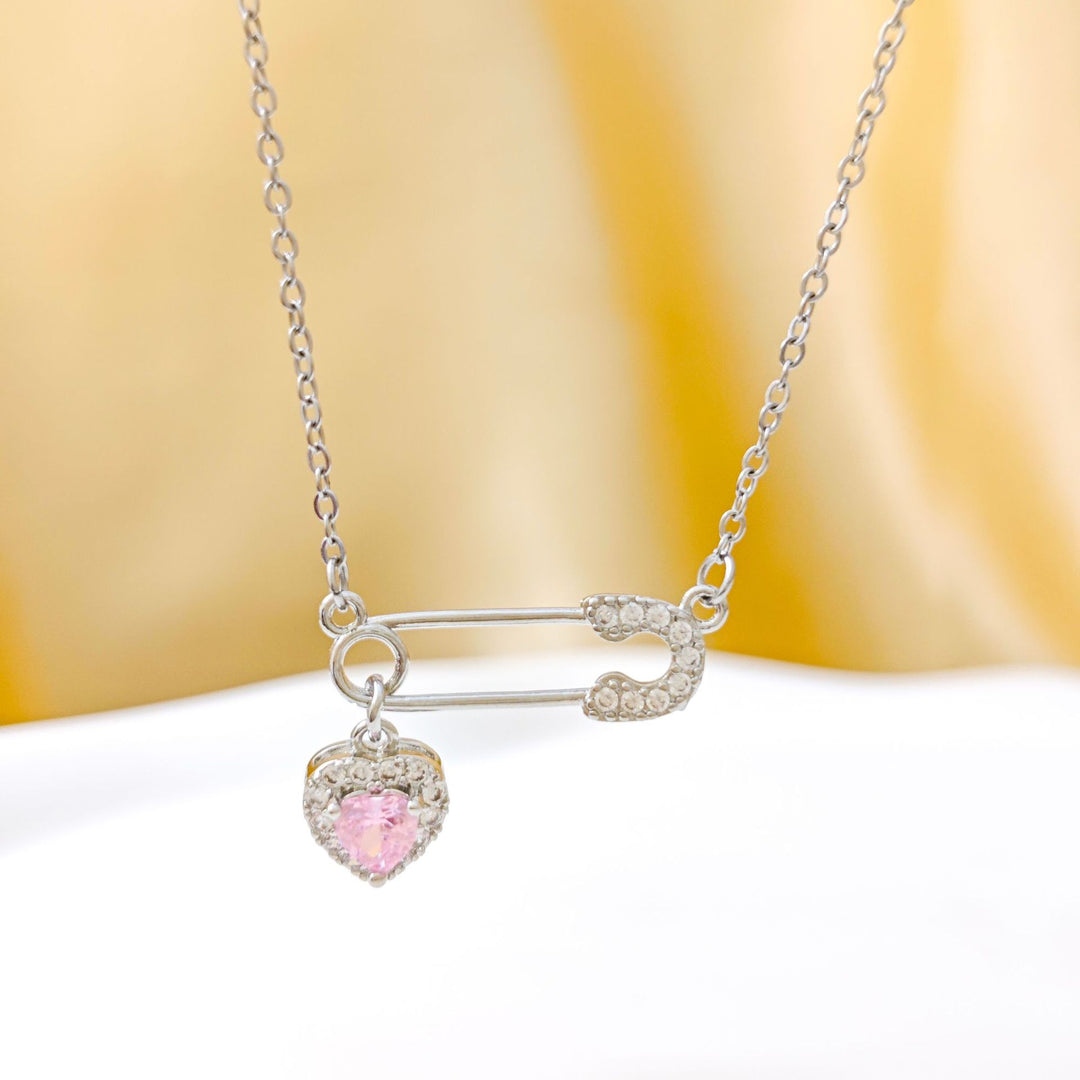 Safety Pin & Heart Diamond Choker (Sweet-Cool Girl Vibe Style)