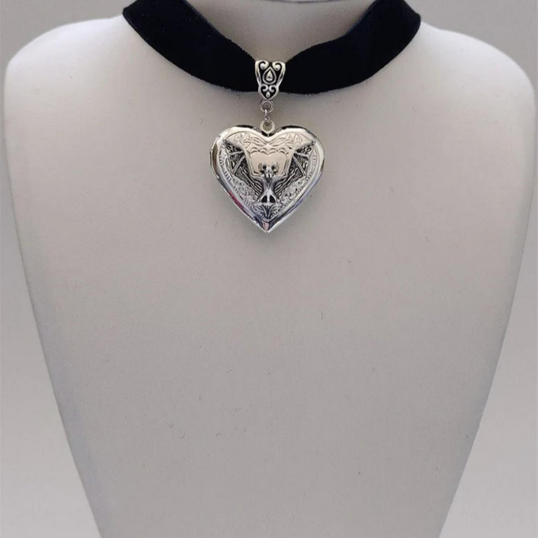 Gothic Bat Heart Locket Necklace (2 Styles Punk Statement Pendant)