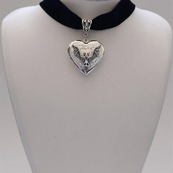 Gothic Bat Heart Locket Necklace (2 Styles Punk Statement Pendant)
