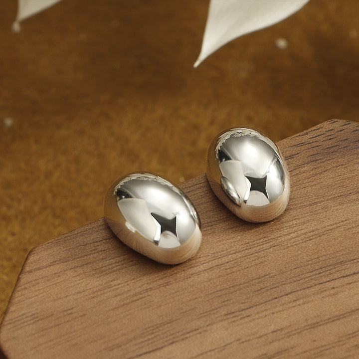 Polished Oval Bean Hoop Earrings, 2-Tone Minimalist Classic Jewelry