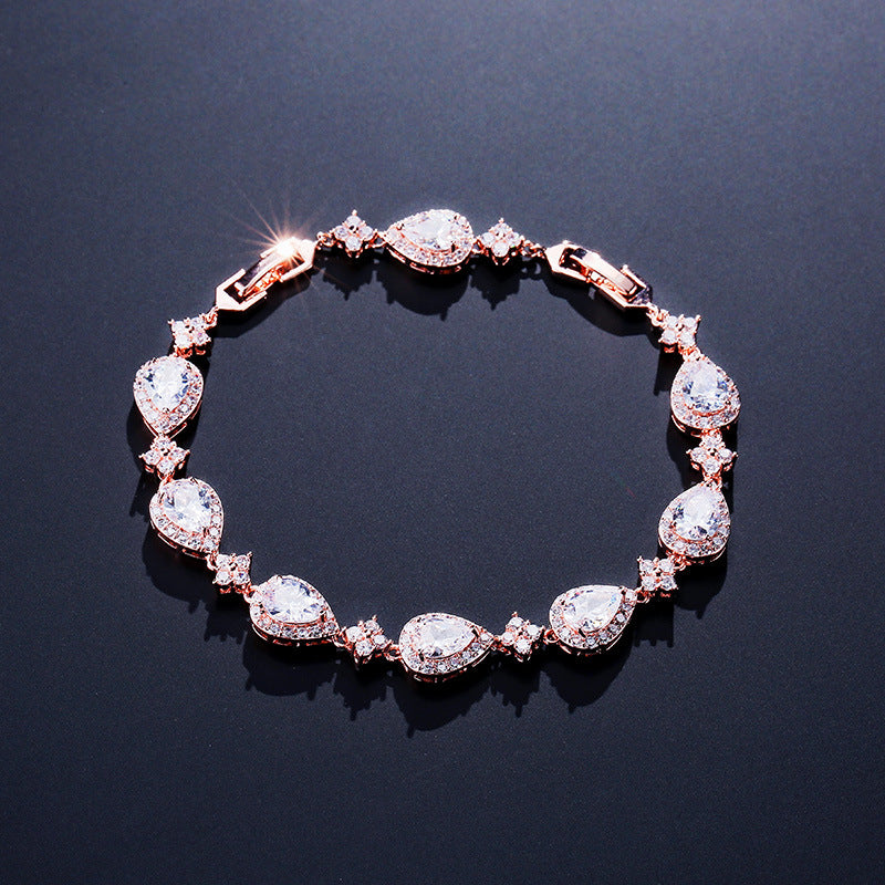 Rose Gold Tone Heart Pavé Diamond Tennis Bracelet (Delicate Luxury Statement Bangle)