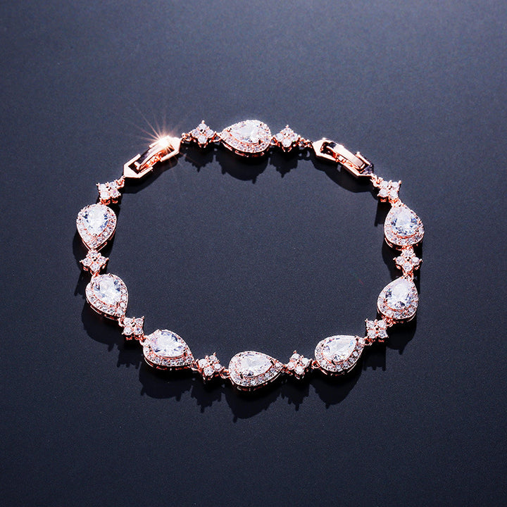 Rose Gold Tone Heart Pavé Diamond Tennis Bracelet (Delicate Luxury Statement Bangle)