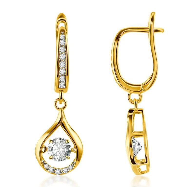 Dancing Hollow Teardrop Diamond Huggie Drop Earrings, S925 Silver Luxury Long Dangle Earrings, Gold & Silver Two Tones