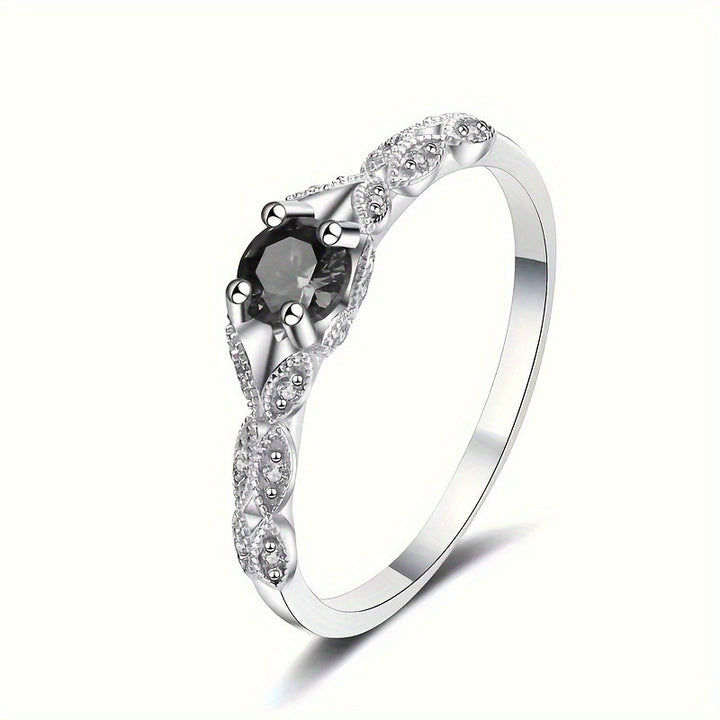 Four‑Prong Main Stone Leaf‑Shaped Pave Silver Ring, Multi‑Color Options