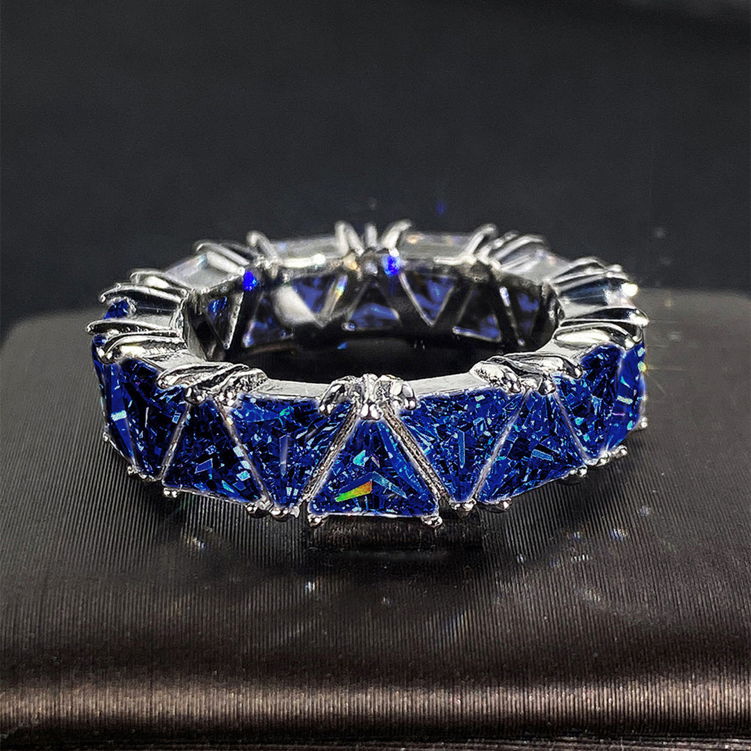 Triangle Cut Full Eternity Band Ring, Solid S925 Silver 4 Color Options Heavy Full Pave Crystal Stackable Band