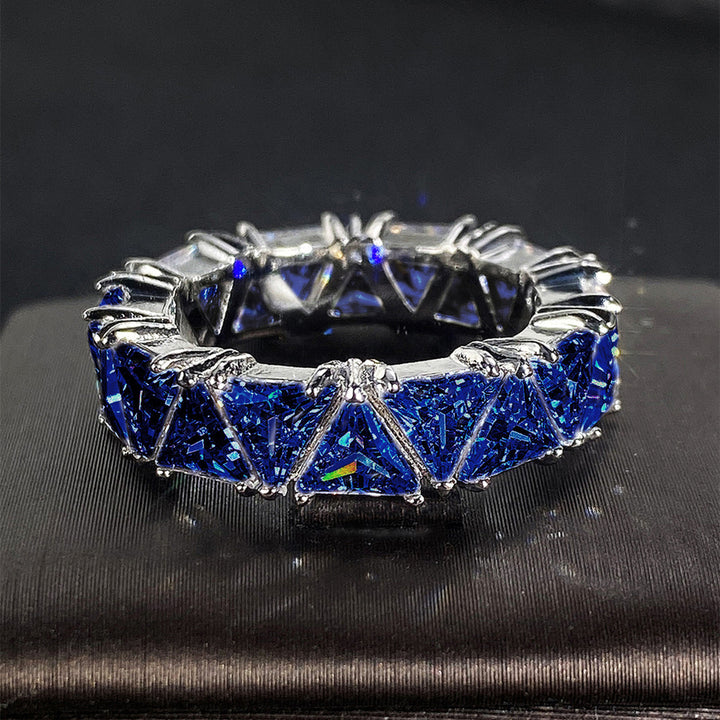 Triangle Cut Full Eternity Band Ring, Solid S925 Silver 4 Color Options Heavy Full Pave Crystal Stackable Band