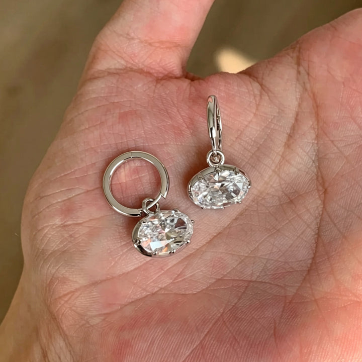 Oval Large Diamond Drop Huggie Earrings