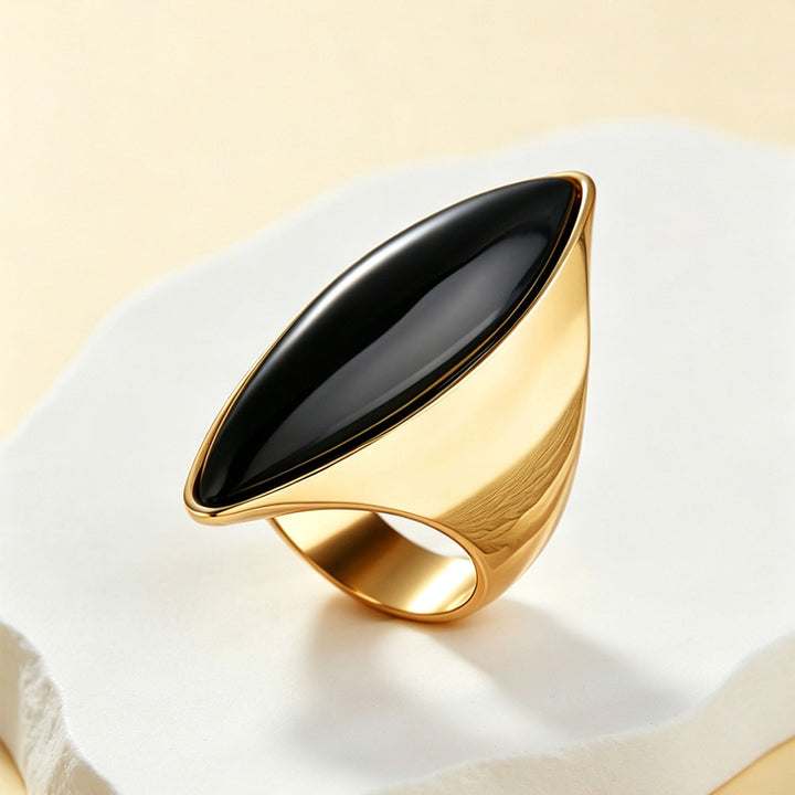 Minimalist Marquise Cabochon Gemstone Signet Ring, S925 Silver Gold Plated Multi-Color Modern Geometric Unisex Wide Band