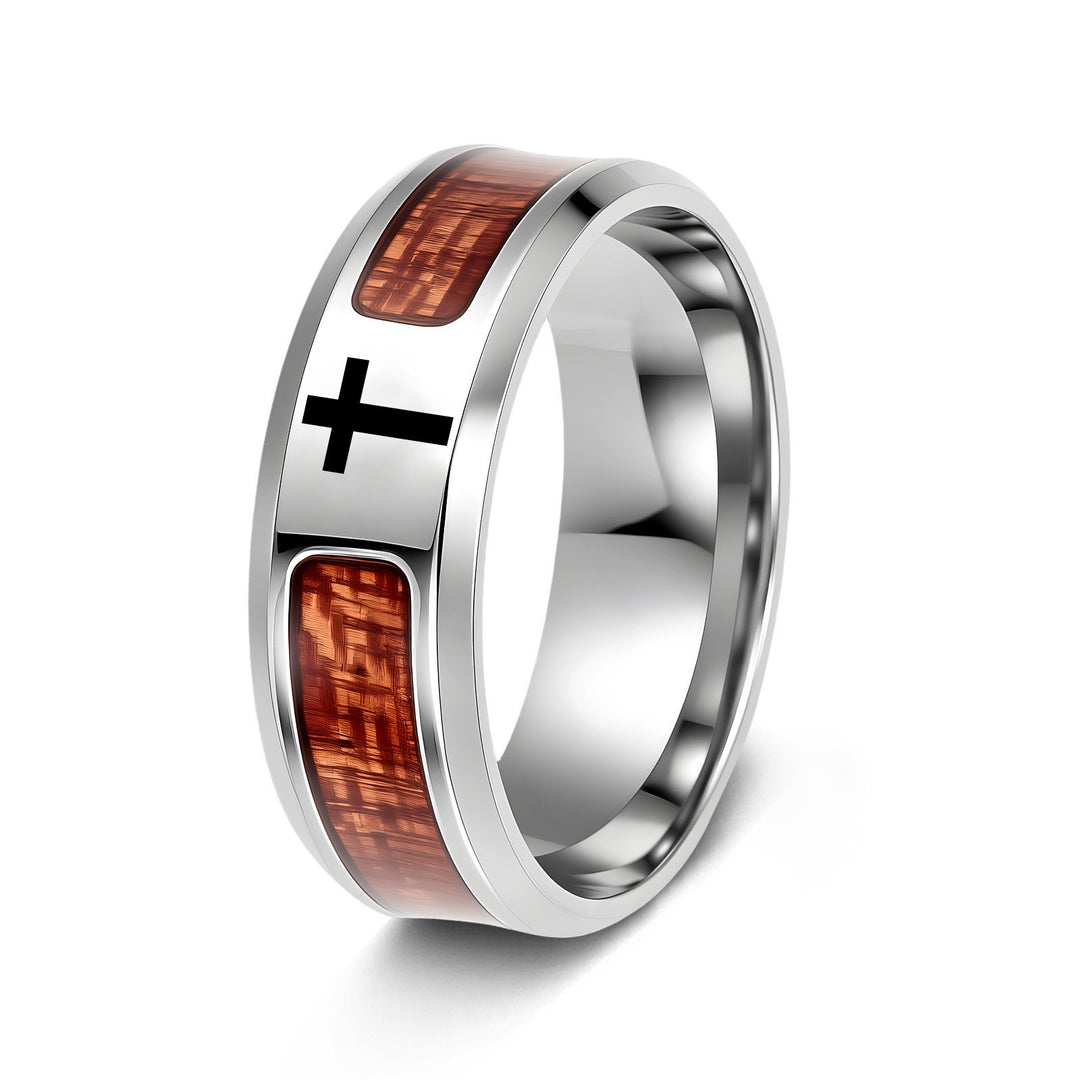 Multi‑Color Inlaid Cross Wide Band Men's Ring, Multiple Styles Available