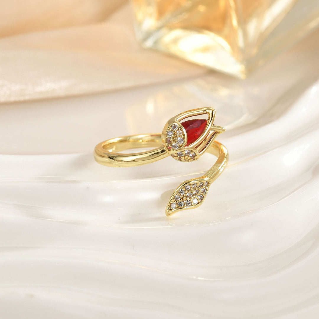 Tulip Gemstone Open Ring (Multi-Color Luxury Women's Band)
