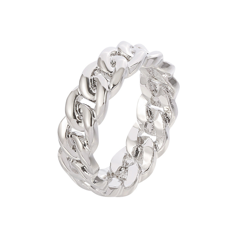 Classic Wide Cuban Chain Ring, Gold & Silver Hip-Hop Street Style Chunky Unisex Band