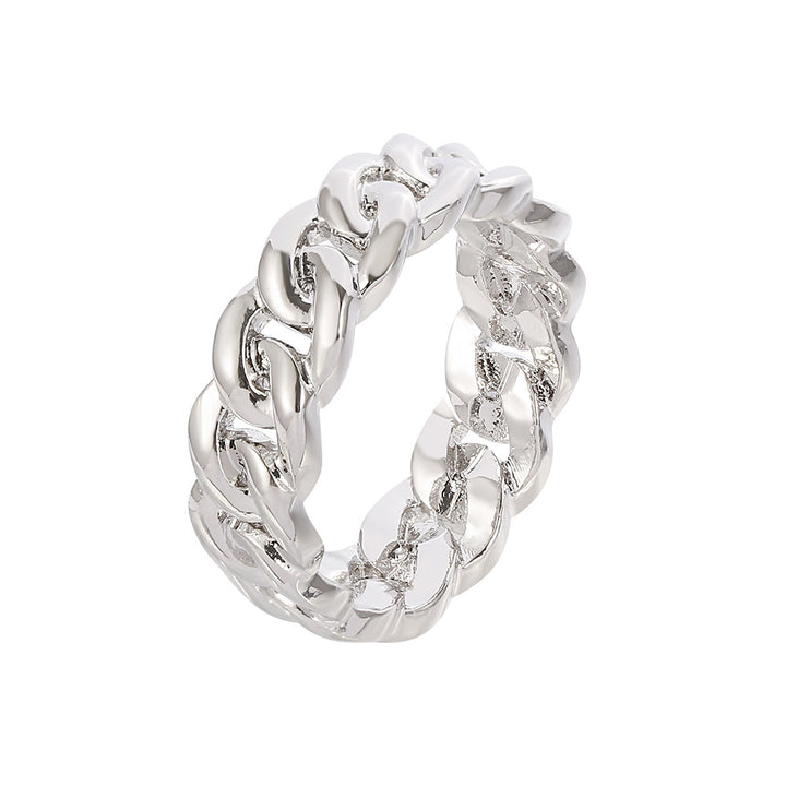 Classic Wide Cuban Chain Ring, Gold & Silver Hip-Hop Street Style Chunky Unisex Band
