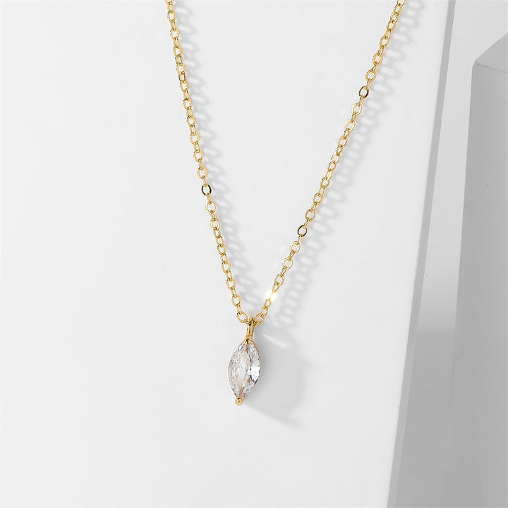 Marquise Single Diamond Thin Clavicle Chain, Gold & Silver Minimalist Teardrop Diamond Dainty Necklace