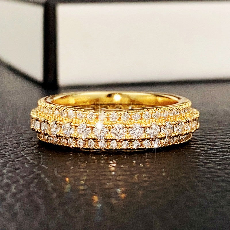 Triple Row Diamond Pavé Milgrain Band Ring (2 Colors Luxury Women's Ring)