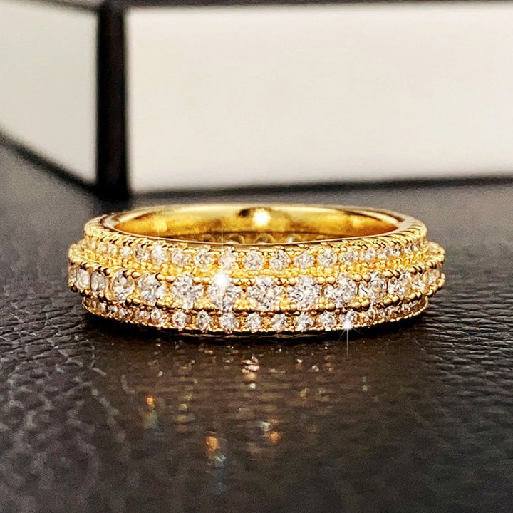 Triple Row Diamond Pavé Milgrain Band Ring (2 Colors Luxury Women's Ring)