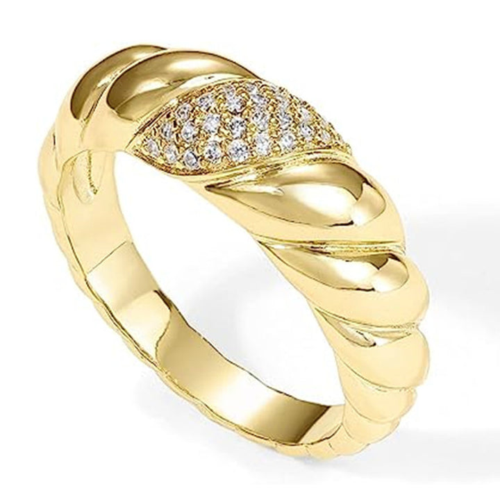 Twist Cable Half Pave Diamond Ring, Gold Silver Vintage Braided Wide Band For Women