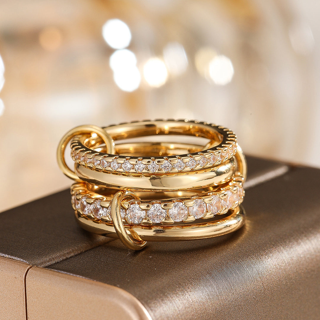 Multi-Band Chain-Link Full-Diamond Ring (Light Luxury Stackable Style Series)