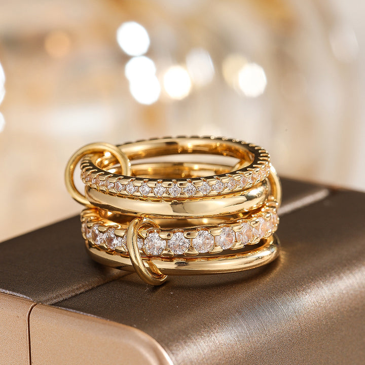 Multi-Band Chain-Link Full-Diamond Ring (Light Luxury Stackable Style Series)