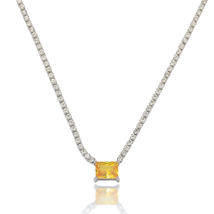 Multi-Cut Colored Diamond Tennis Necklace, Luxury Full Pave Clavicle Chain (6 Styles)
