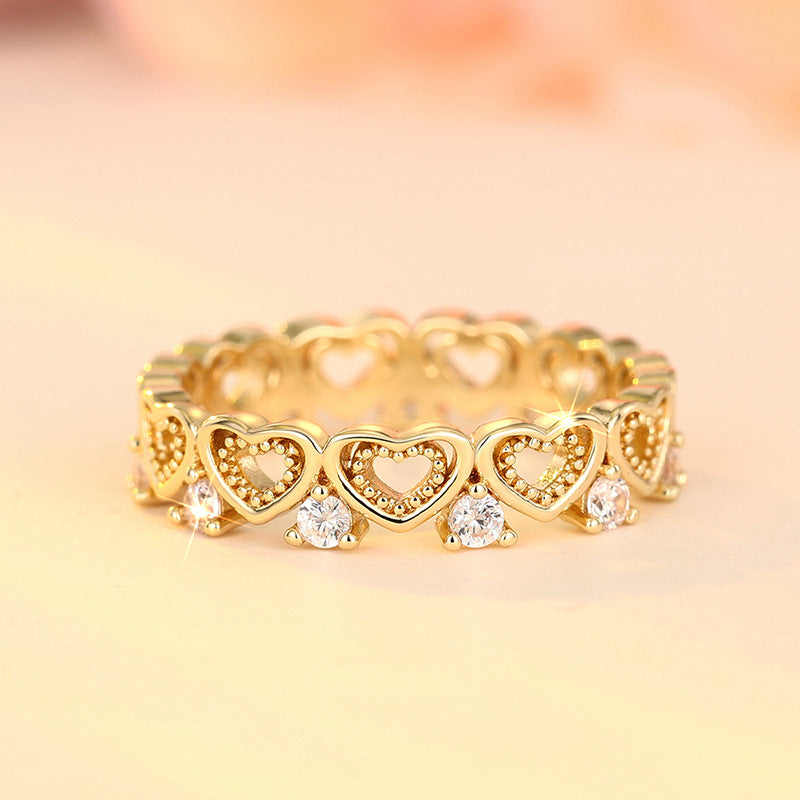 Hollow‑Cut Heart Eternity Band, S925 Sterling Silver Ring With Diamonds, Two‑Tone Available