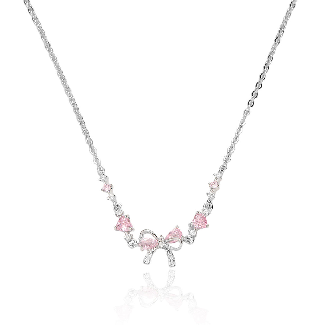 Pink Diamond Bow Jewelry Set (Necklace, Bracelet, Ring Sweet Girl Accessories)