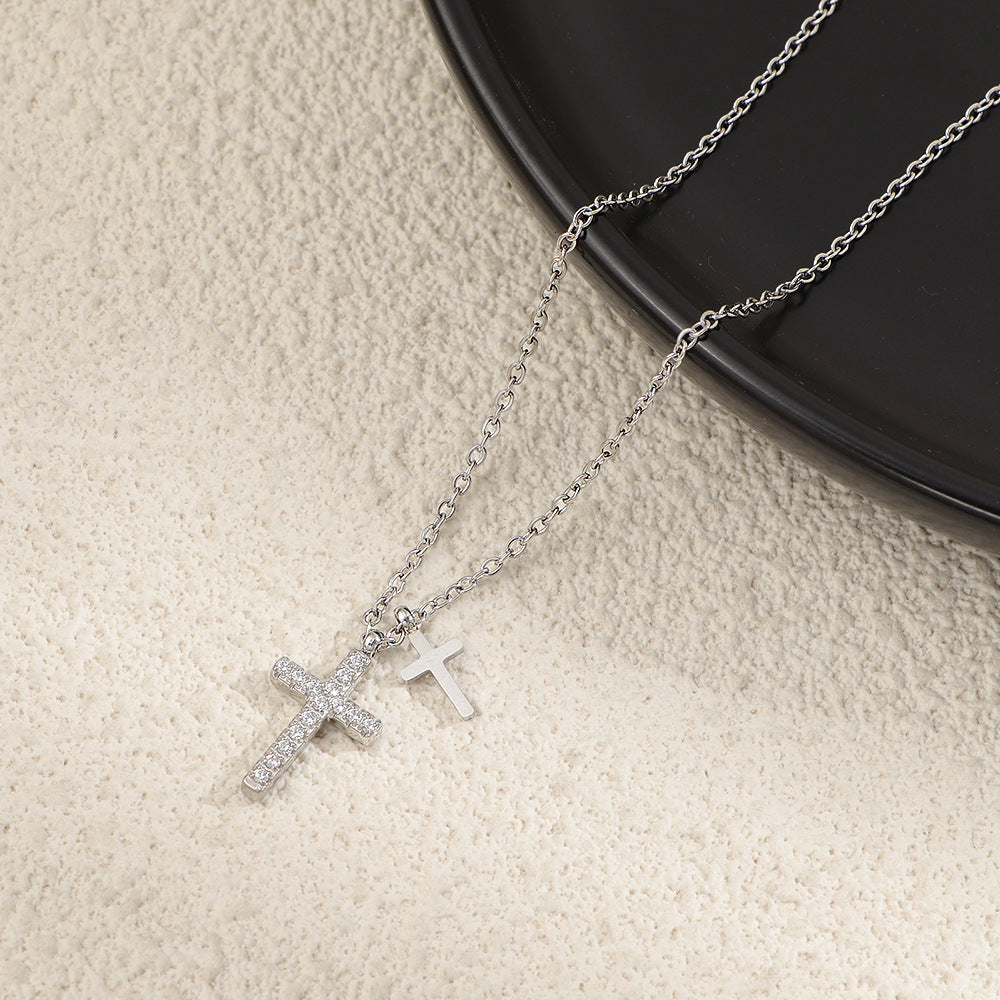 Double-Layer Cross Diamond Pendant Necklace (2 Colors Luxury Women's Chain)