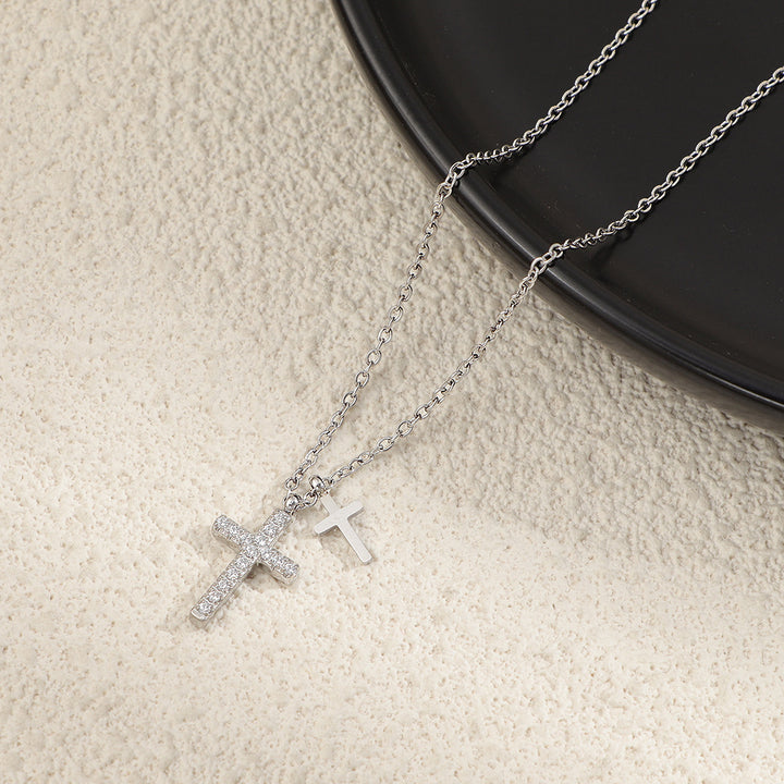 Double-Layer Cross Diamond Pendant Necklace (2 Colors Luxury Women's Chain)