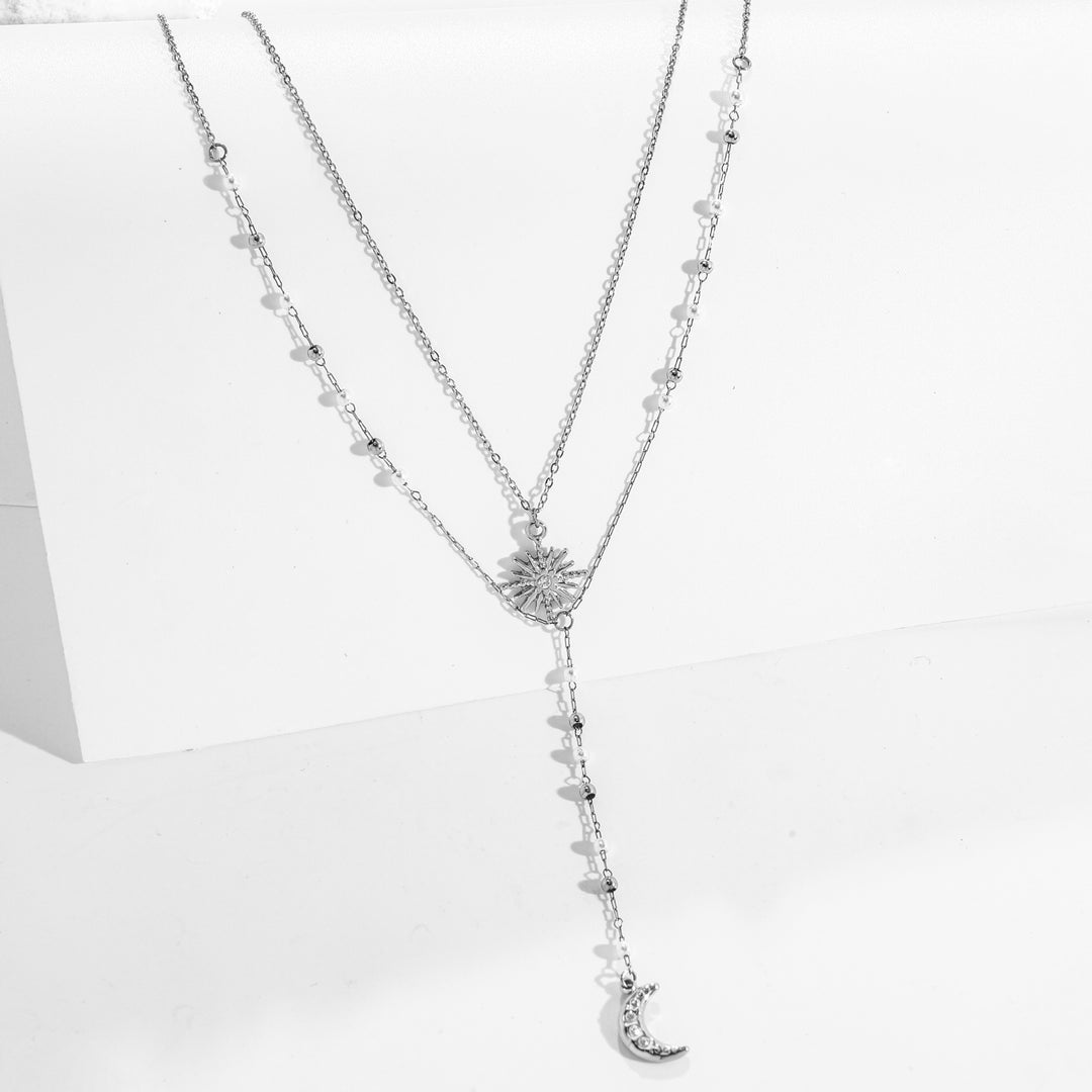 Three-Layer Sun Moon Star Y-Necklace