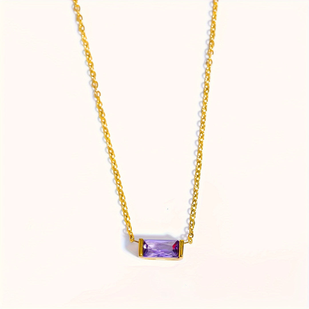 Mini Baguette-Cut Gemstone Pendant Necklace (Multi-Color Dainty Delicate Choker)