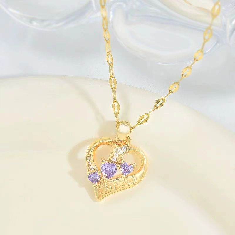 Hollow‑Out Heart‑Shaped Pendant Necklace With Three‑Heart Diamond, Two‑Color Options