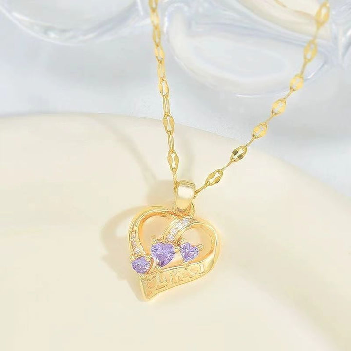 Hollow‑Out Heart‑Shaped Pendant Necklace With Three‑Heart Diamond, Two‑Color Options