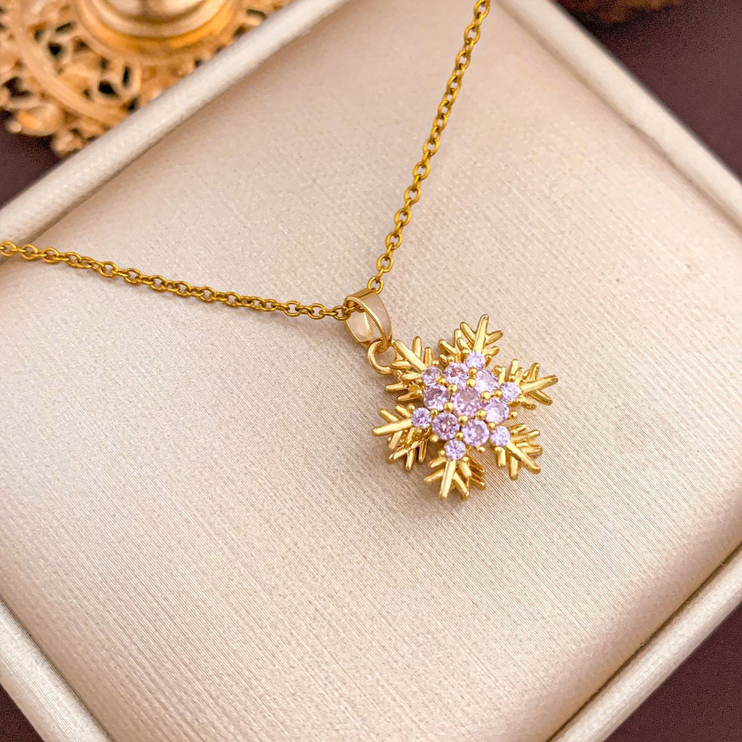 Multi-Color Diamond Snowflake Collarbone Necklace, 8 Styles Gold & Silver Tone Diamond Snowflake Pendant Thin Chain, Winter Christmas Versatile Jewelry