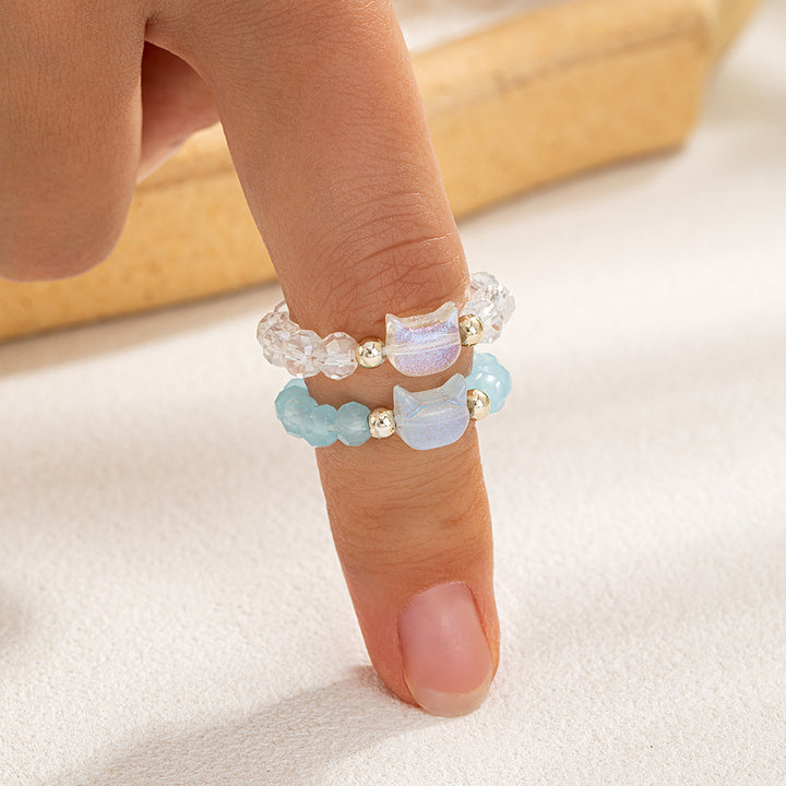 Cat Beaded Stretch Ring (Multi-Color Cute Kawaii Style Band)